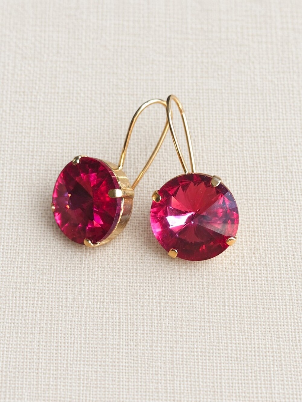 Rose Pink Crystal Drop Earrings | Lightweight Gold-Plated Wire